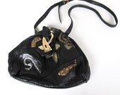 80s Patchwork  Abstract Metallic Faux Croc Cross Body Purse