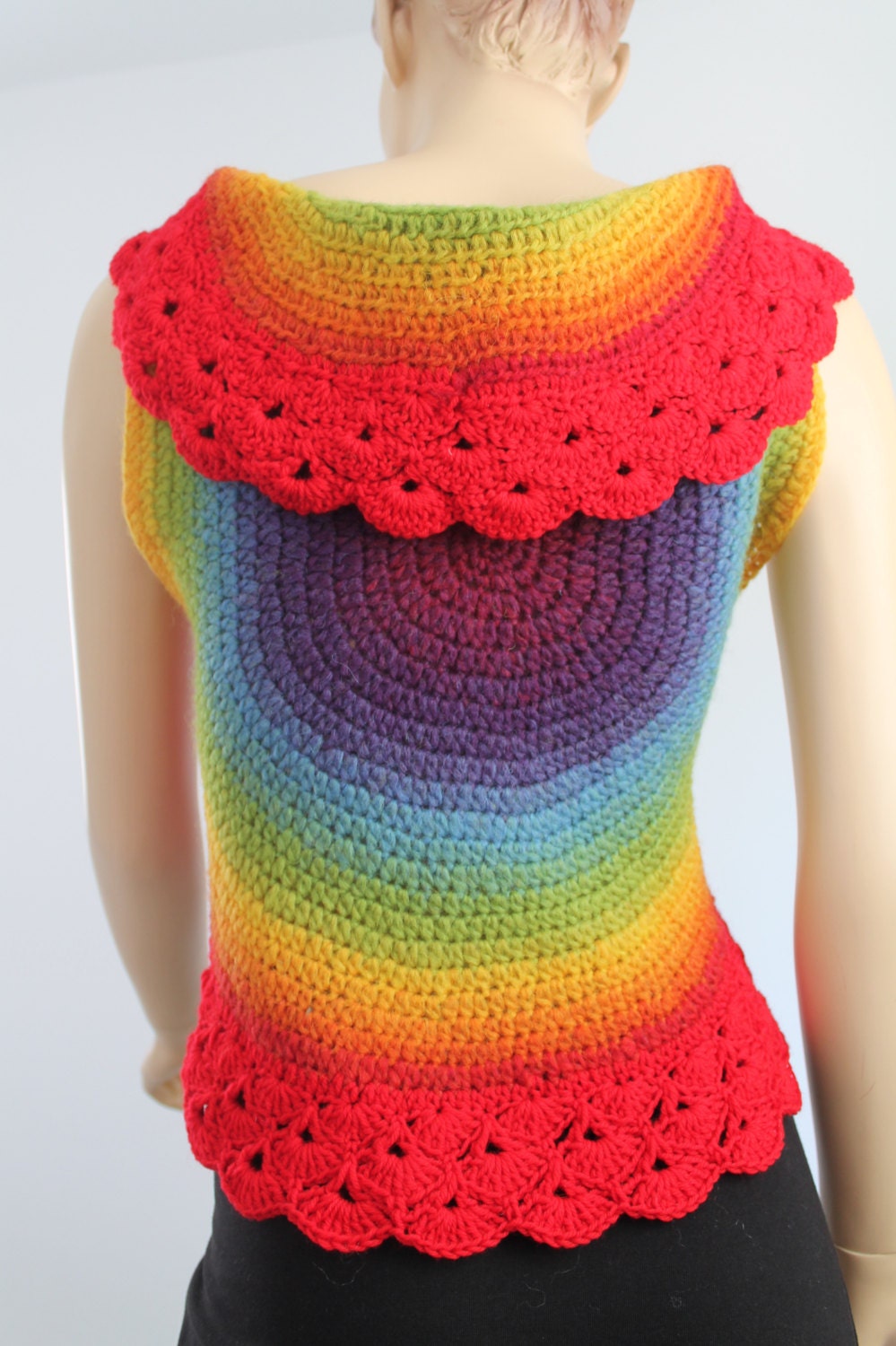 Crocheted Wool Rainbow  Jacket Vest Sweater / Size S-M /