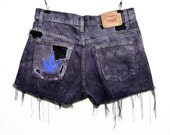 Marijuana Leaf Vintage Levi's Black High Waist Cut Off Jean Short Grunge Dyed Women's 30" Size 6 30"