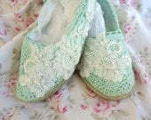 Espadrille, women's lace Boho embellished shoes, spring floral romantic, shabby, mint green french cottage chic, 8.5