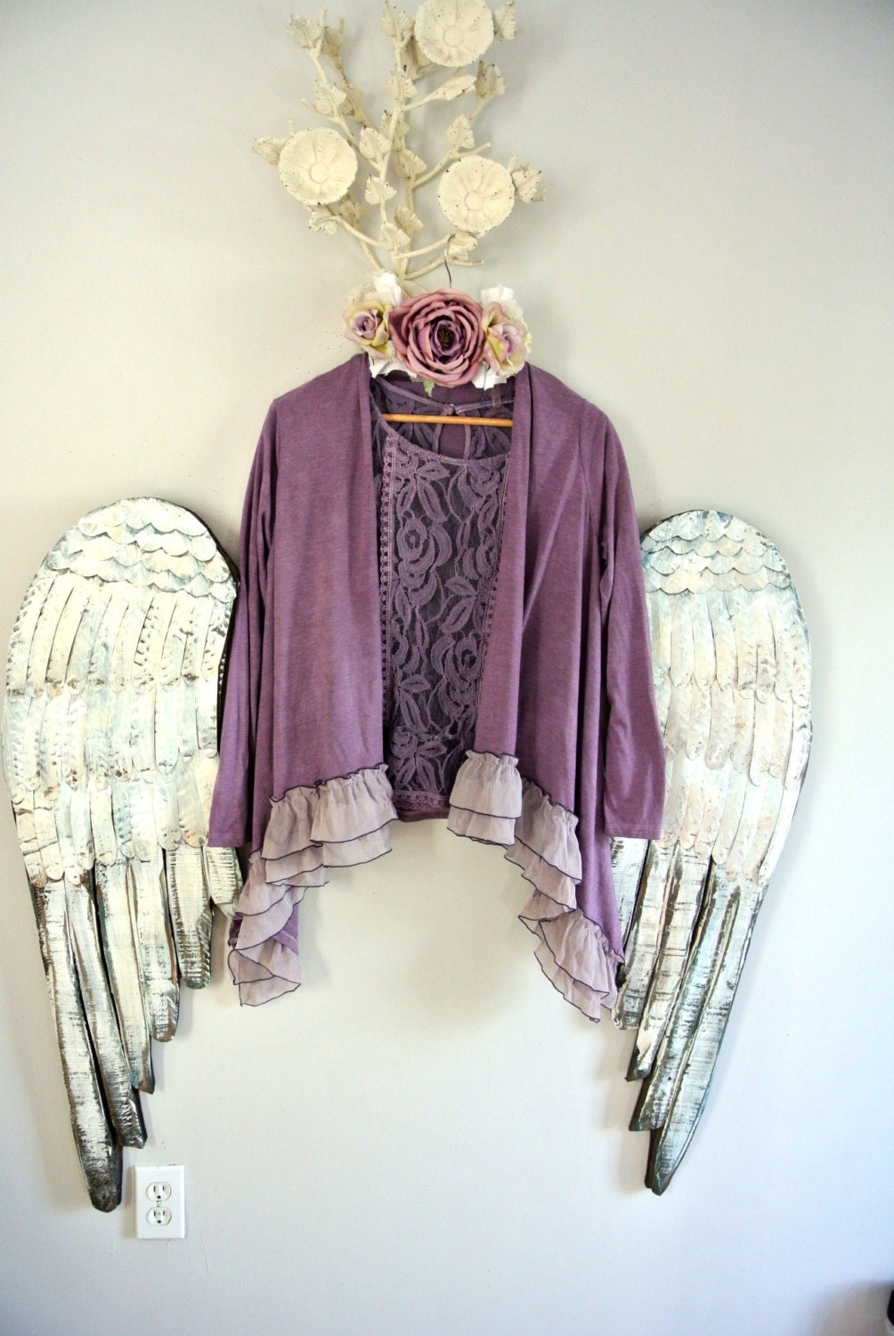 Ruffle shirt, gypsy cowgirl glam top, ruffled, hand dyed, altered couture, upcycled clothing, lagenlook, true rebel clothing