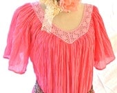 Summer dress, Vintage moo moo dress, boho dress, pink sundress, women's summer clothing, crinkle gauze cotton, true rebel clothing OS
