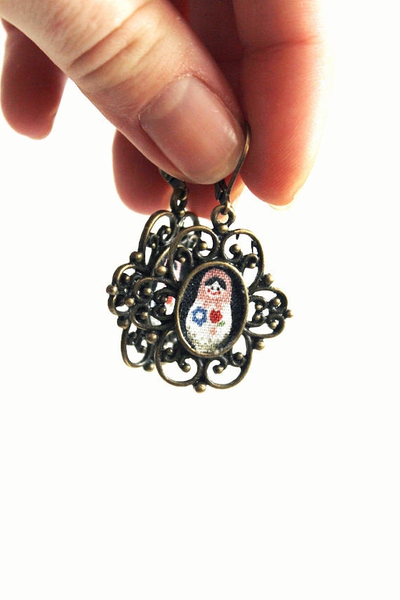 Black Babushka Filigree Earrings