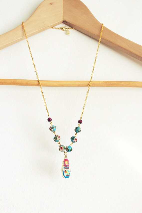 Russian Folk Turquoise Pendant Necklace