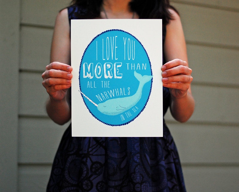 I Love You More than All the Narwhals in the Sea Art Print with 2 color options- 8 x 10 or 5 x 7