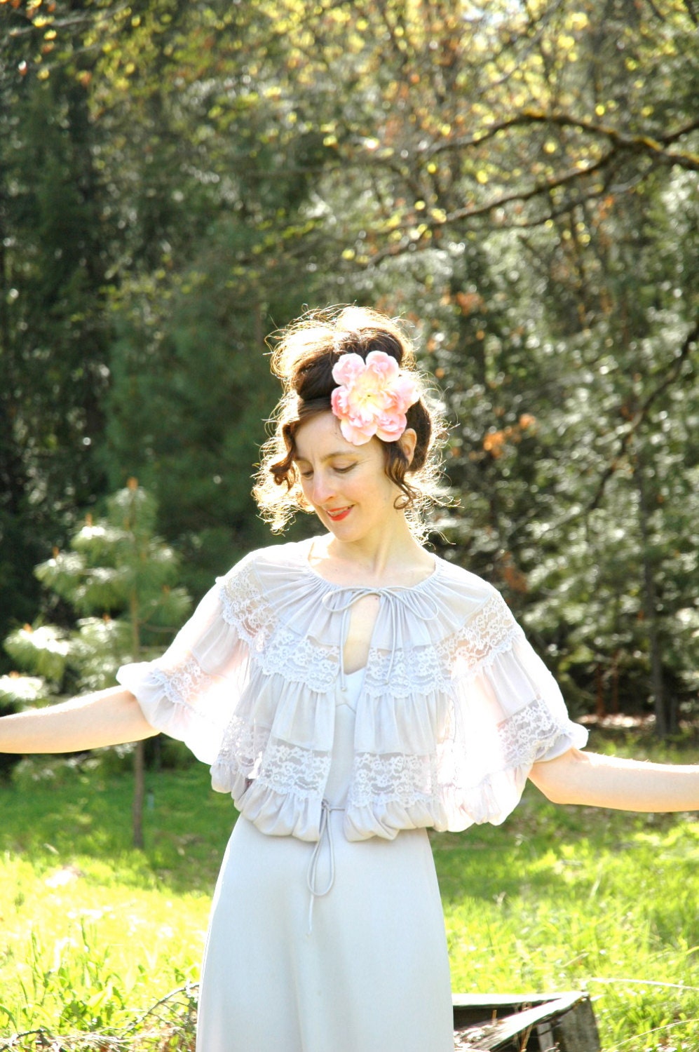 1970s Silver Maxi Dress & Jacket Set... Lace Detailing... 70s Does 30s Glamor... LIGHT of the SILVERY MOON (s)