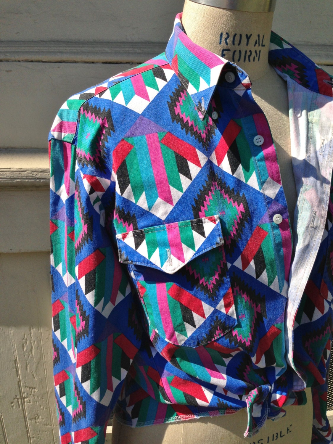 80s AZTEC colorful boho Wrangler button SHIRT mens or womens western