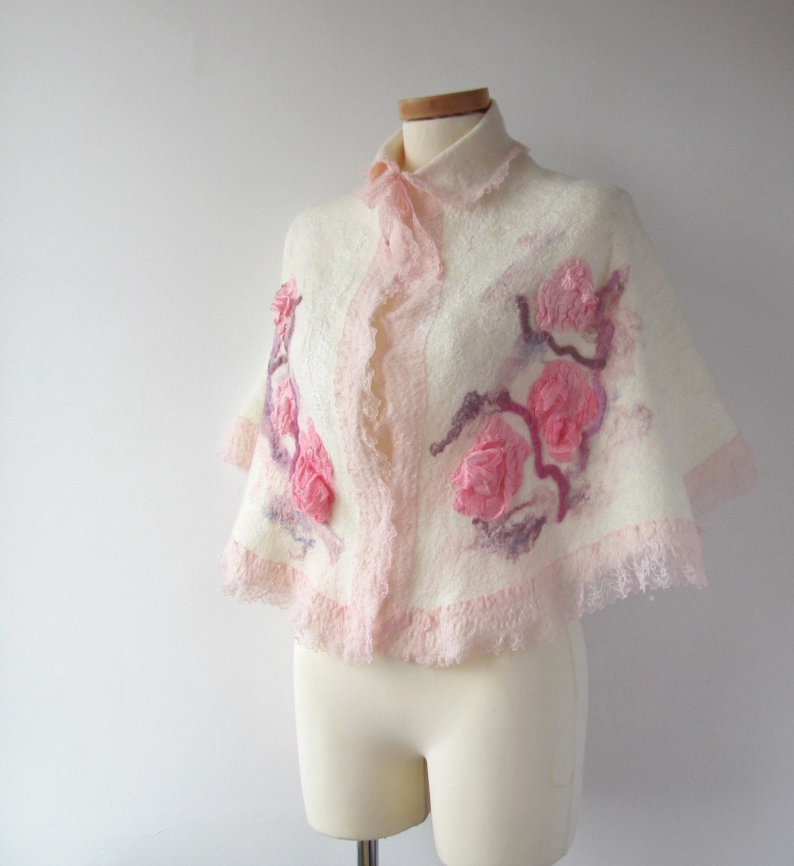Nuno felted capelet wrap stole -Wedding Rose