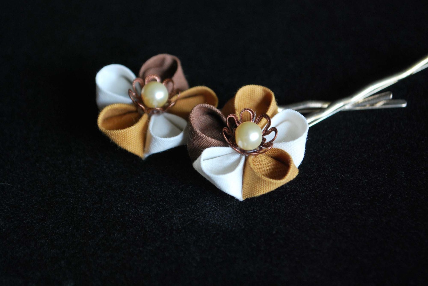 Sepia Kanzashi Pins
