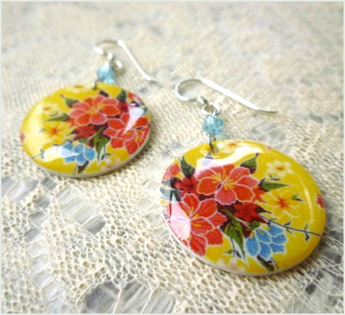 Yellow Picnic - Mexican Oilcloth Inspired Earrings