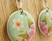 Mint and Fucshia Flower Tropical Earrings Inspired by Mexican Oilcloth