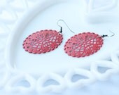 Large Oval Filigree Cutout Coral Dangle Earrings