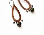 Tear drop earrings red brass metallic golden iris shimmer bead rustic spinel rondelles boho gypsy