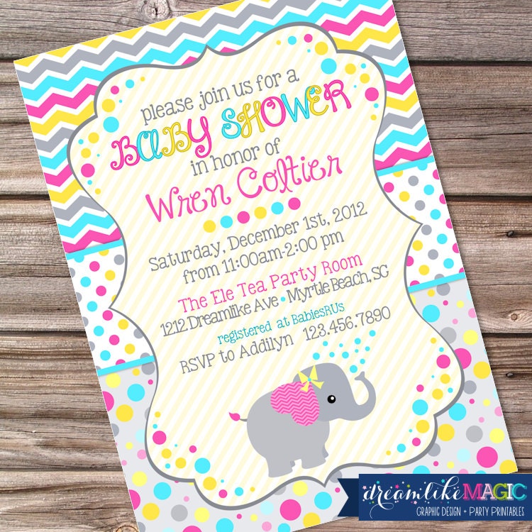 Printable Baby Shower Invitation- Elephant on Chevron Confetti Il_170x135