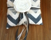 Grey Chevron ZigZag Ring Bearer Pillow With Rosette
