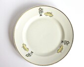 White porcelain plate, vintage yellow and white plate
