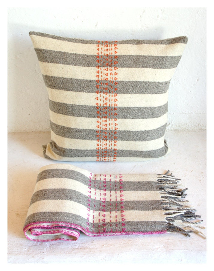 D r u z i  Pillow.  Hand-Embroidered X-Grande Wool Floor Throw Pillow. Choose Your Embroidery Color