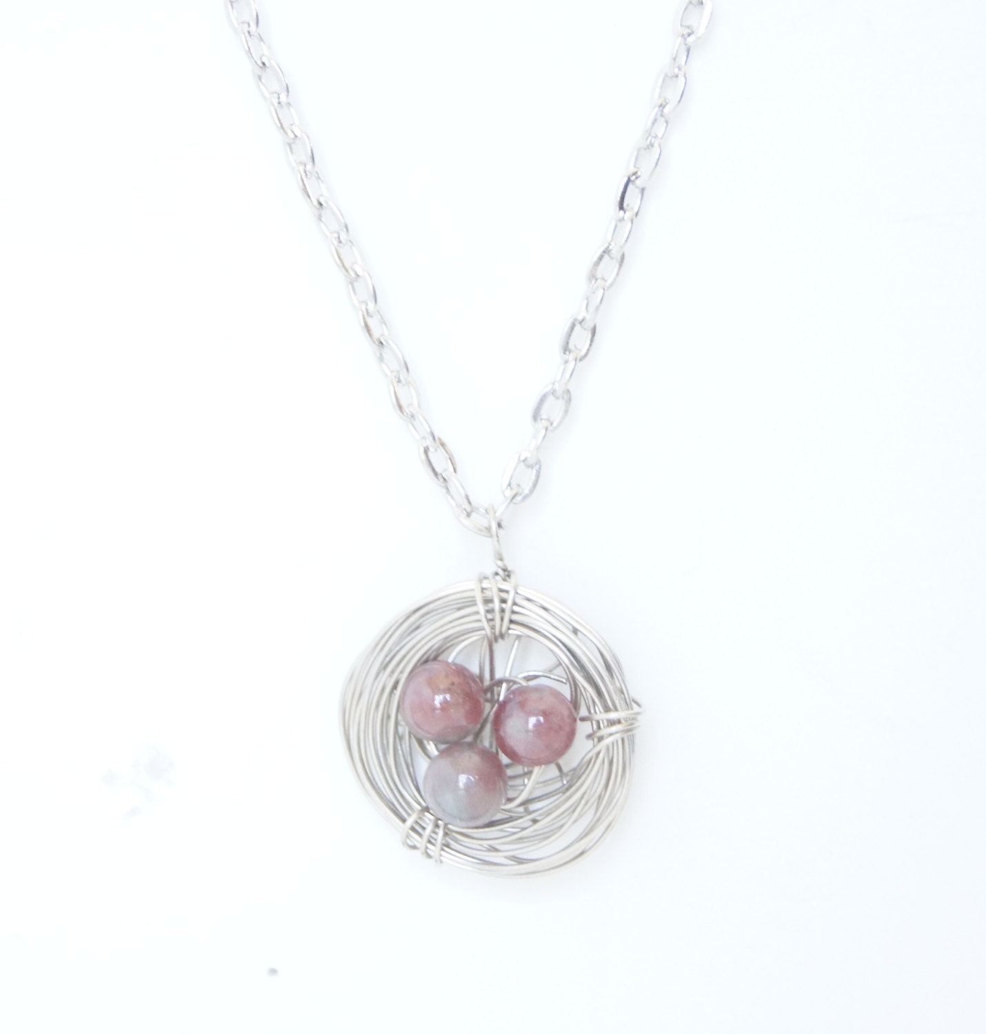 Kashgar Garnet Silver Metal Birds Nest Necklace Women's Fashion, Three, Red, Burgundy, Spring