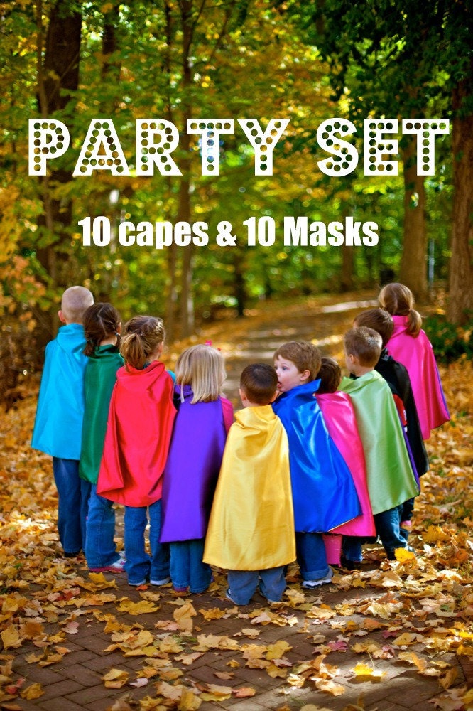 10 Capes and 10 Masks PARTY SET  Super Hero Party favor -  Blank with two colors each