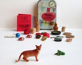 Creative play toy set with orange cat and other fun items for kids in a little box // travel toys // option to personalize