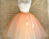 Women's tulle skirt in peach and cream. Spring pastels.  Peach over ivory lined tea length tutu skirt.