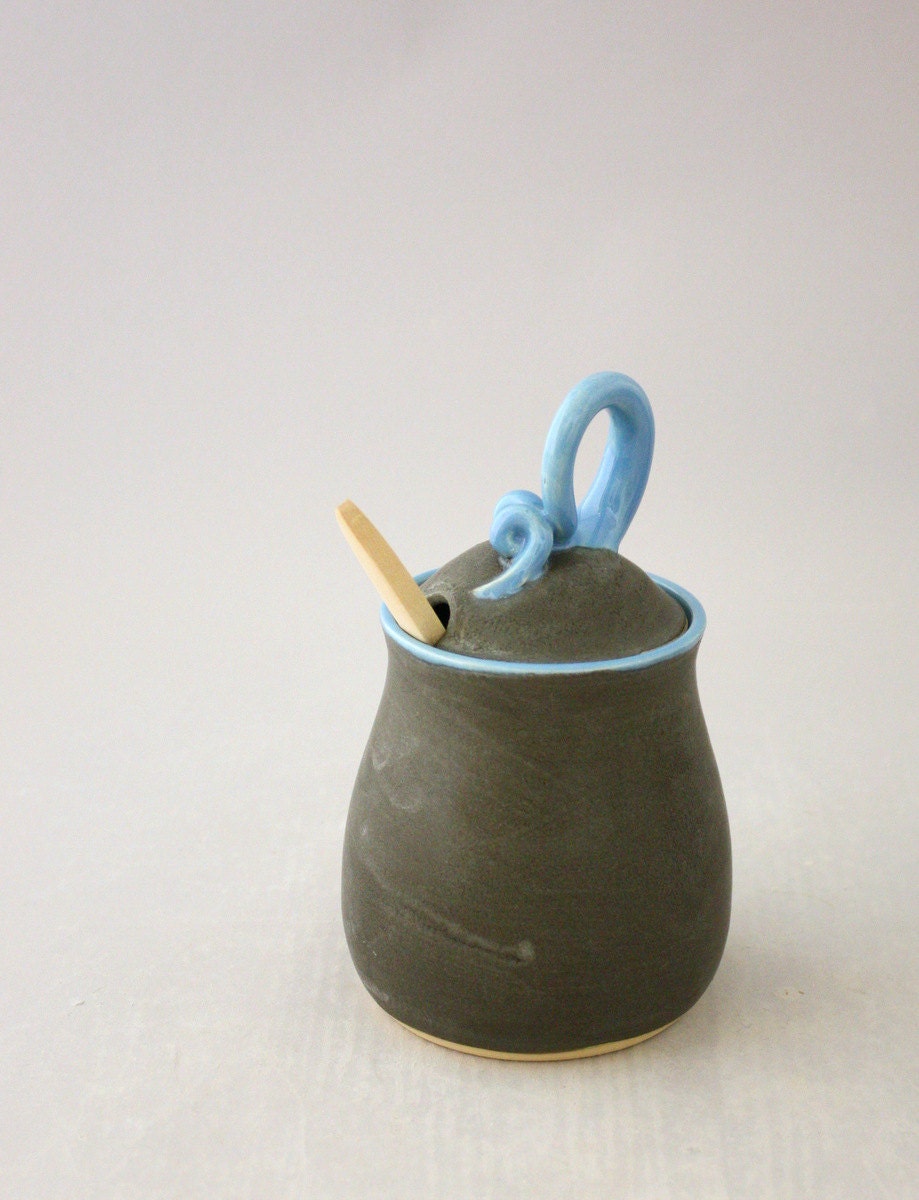 Jam Jar, Condiment Container in Graphite Gray and Sky Blue by Nstarstudio
