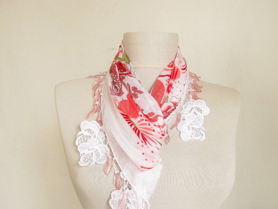 white scarf Traditional Turkish Oya scarf rose scarf handmade scarf woman scarf party scarf free scarf
