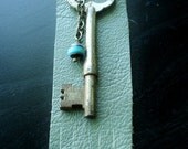 Rustic Bohemian Necklace, Skeleton Key Necklace, leather, Reverie Necklace, Boho, Bohemian Jewelry, Green, Grey, Reverie01