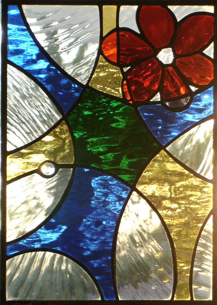 Suncatcher panel stained glass abstract by DesignsStainedGlass