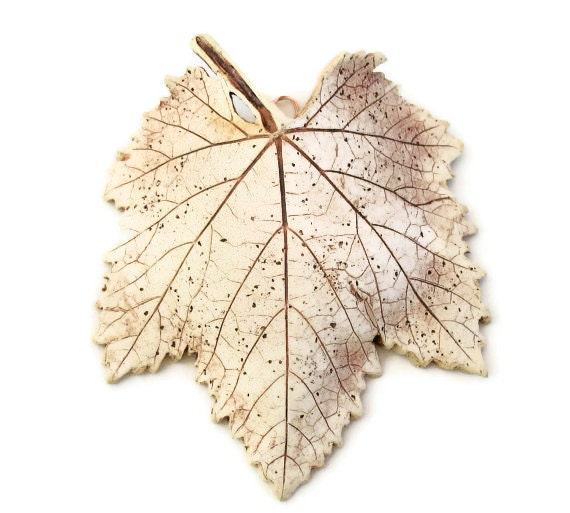 Medium Clay Leaf Wall Pocket - Made with Grape Leaf - Flower Holder or Dried Arrangement