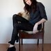 Sheer leggings - serious black velvet burnout with geometric floral design, casual comfortable feminine - large