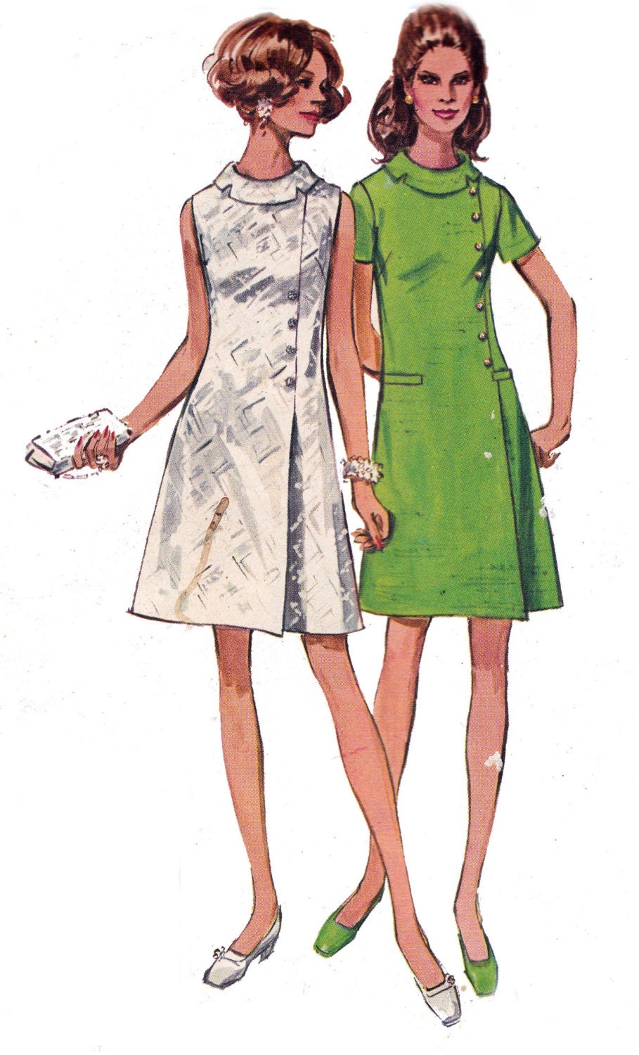 1970s Vintage Sewing Pattern Simplicity 8541 Side Buttoned Shift Dress Size 14 Bust 36