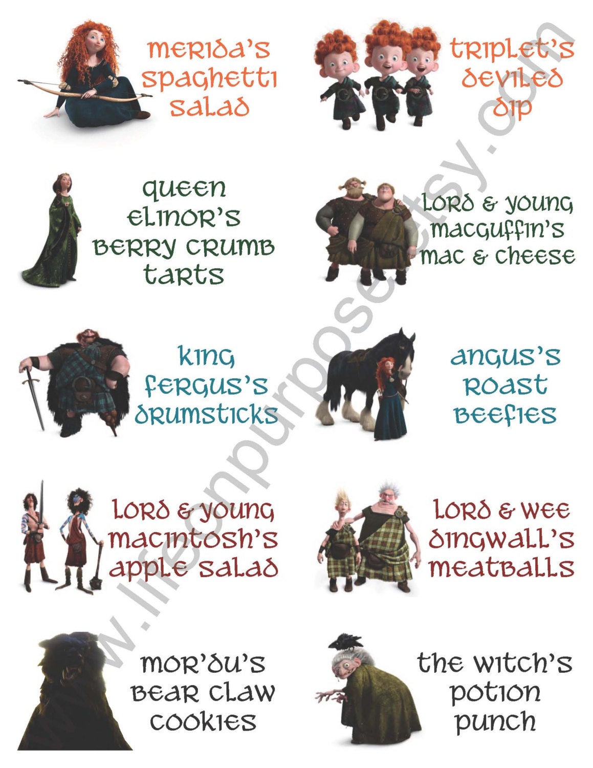Brave Party Food Tags