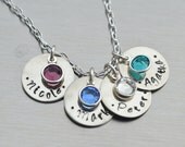 Personalized Necklace, Hand Stamped Jewelry, Custom Neckace, Mom, Mommy, Mother, Birthstone