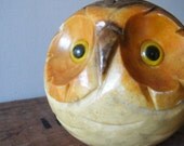 Vintage Mid Century Alabaster Owl Hand Carved Paperweight Italy Italian Glass Eyes