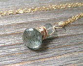 14K Gold Filled Jewelry,  Moss Aquamarine Necklace,  March Birthstone, Blue Green Stone Pendant