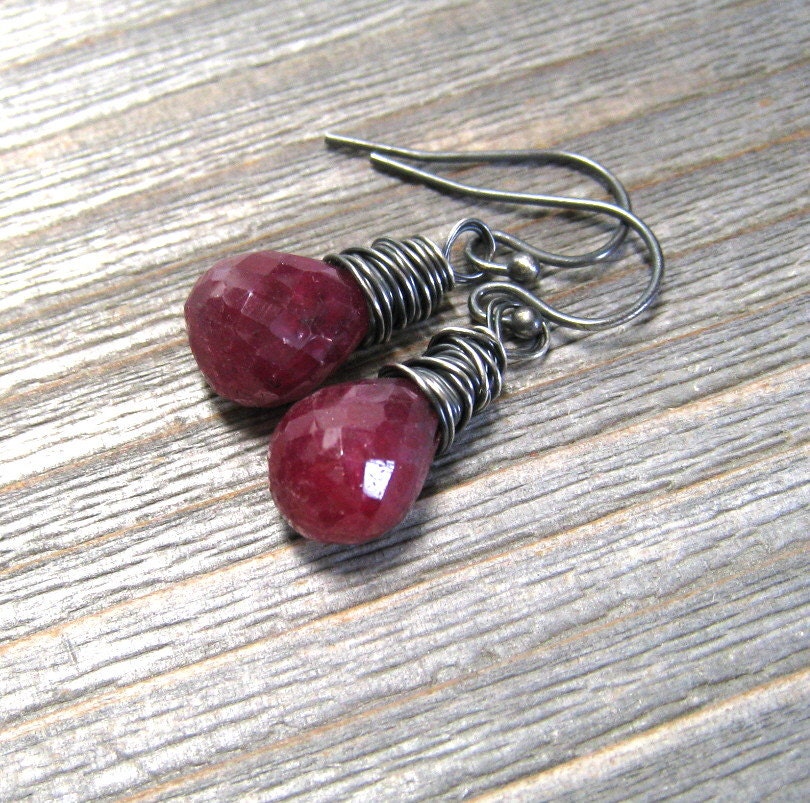 Ruby Earrings,  Sterling Silver,  Red Stone Earrings,  July Birthstone Jewelry