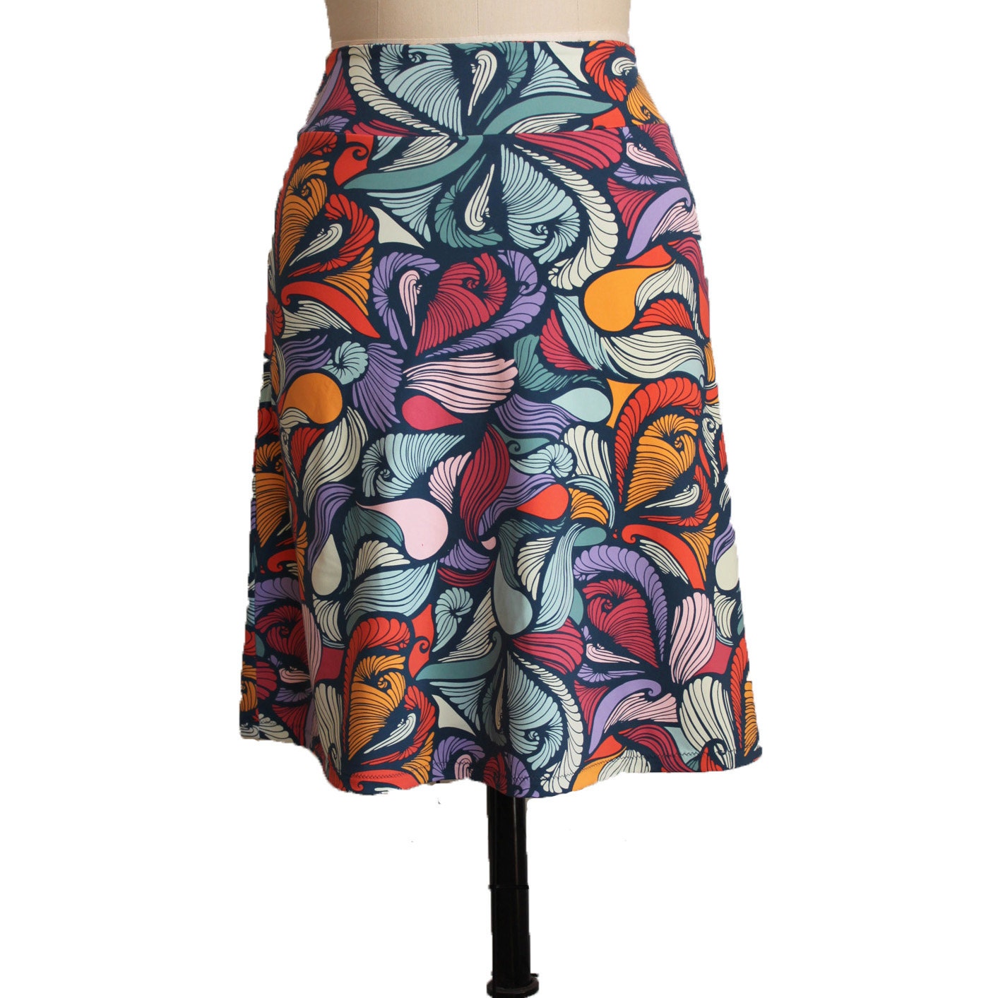 Beach Skirt, Seashell Print Jersey Knit Travel Skirt, "Seashell" Skirt