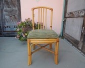 Mid Century Modern Rattan Chair with Green Chenille Fabric  (Los Angeles)