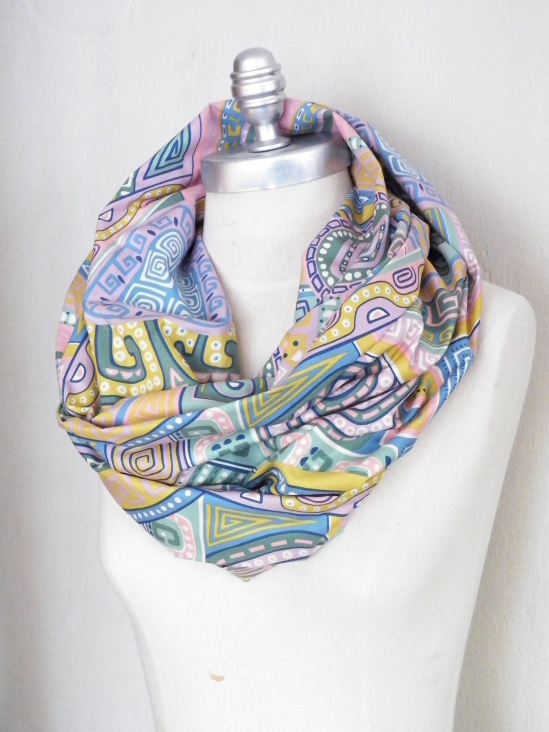 Pastel Paisley Print Infinity Scarf, Circle Scarf, Cotton Fabric, Multicolor Print