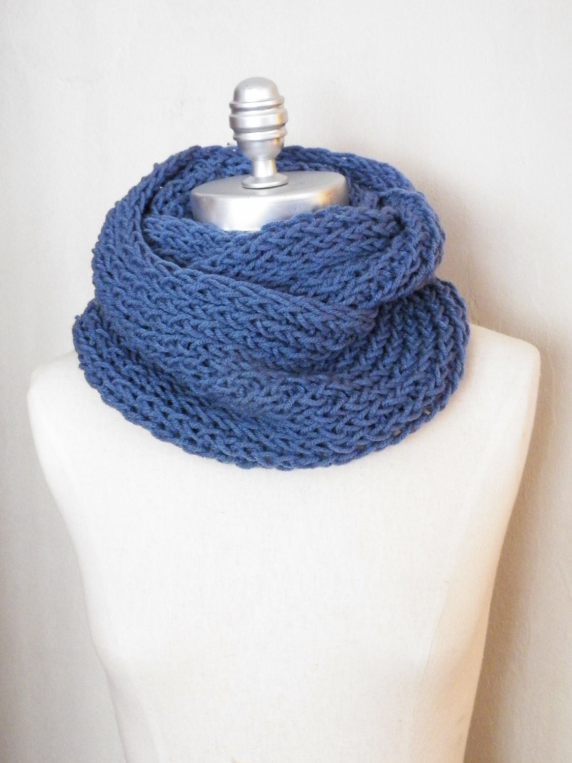 French Blue, Knit Infinity Scarf, Denim Blue, Loop Scarf, Mobius Circle Scarf,