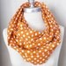 Polka Dot Circle Scarf, Orange and White, CottonInifinity Scarf, Fabric Loop Spring Fashion