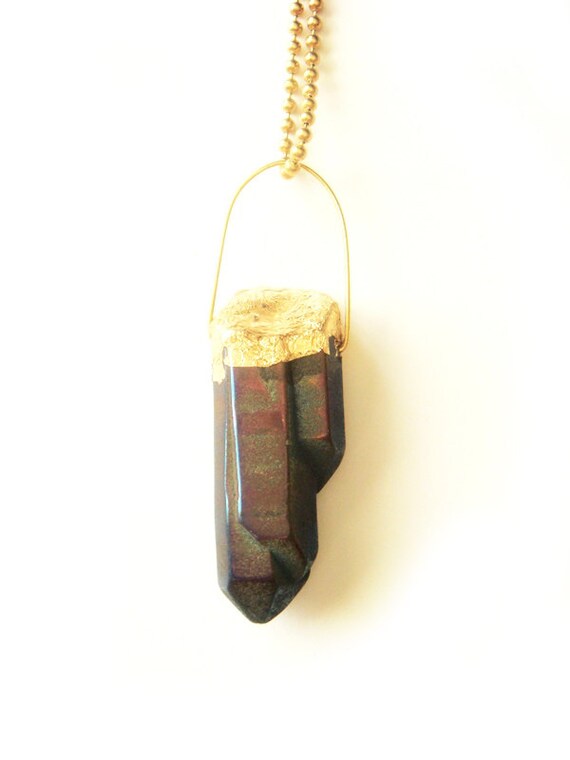 24K Gold Purple Titanium Quartz Crystal Necklace