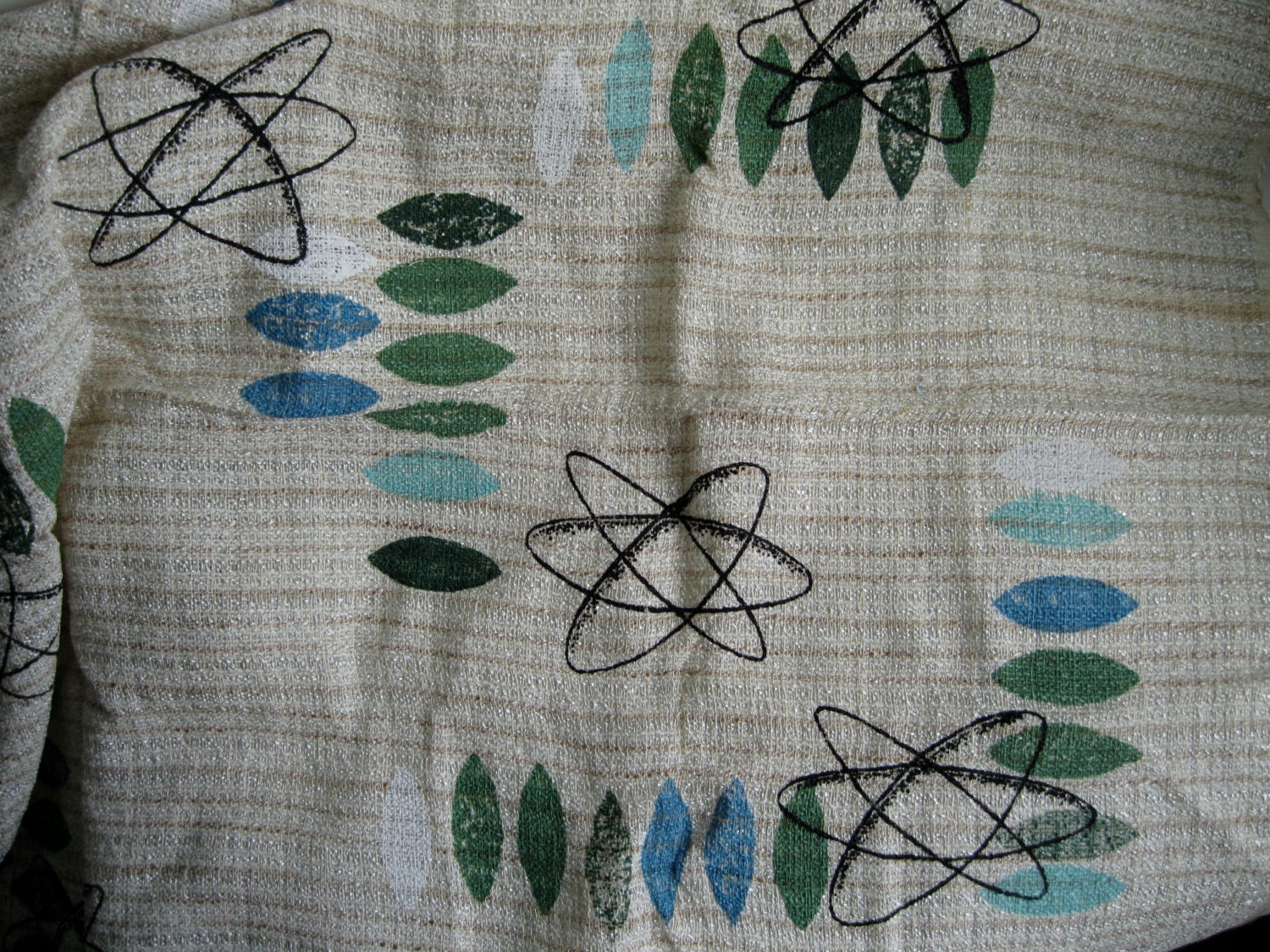Vintage 1960s Atomic Fabric Yardage Teal Green Eames Era Sewing Craft Supplies