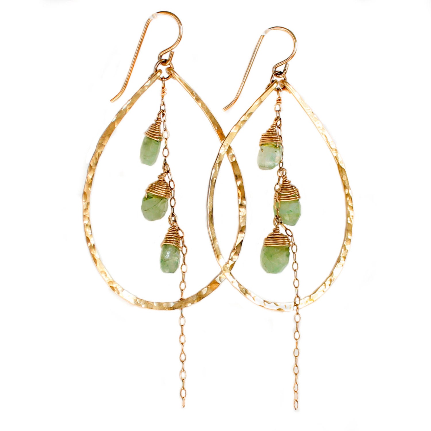 Falling Emeralds - Natural Emeralds and 14K Gold Filled Handmade Hoop Earrings