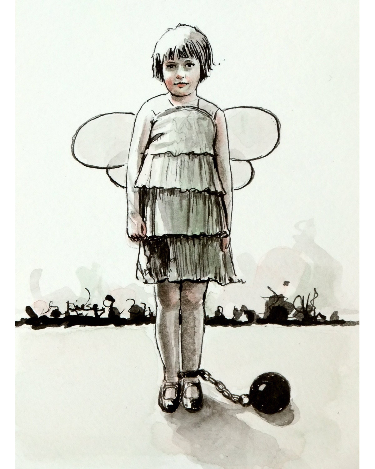 Grounded" study -- signed (8x10)  Print of an Original Ink and Watercolor Painting by Liese Chavez