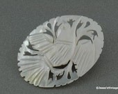 Vintage Brooch MOP Mother of Pearl Carved Bird Motif