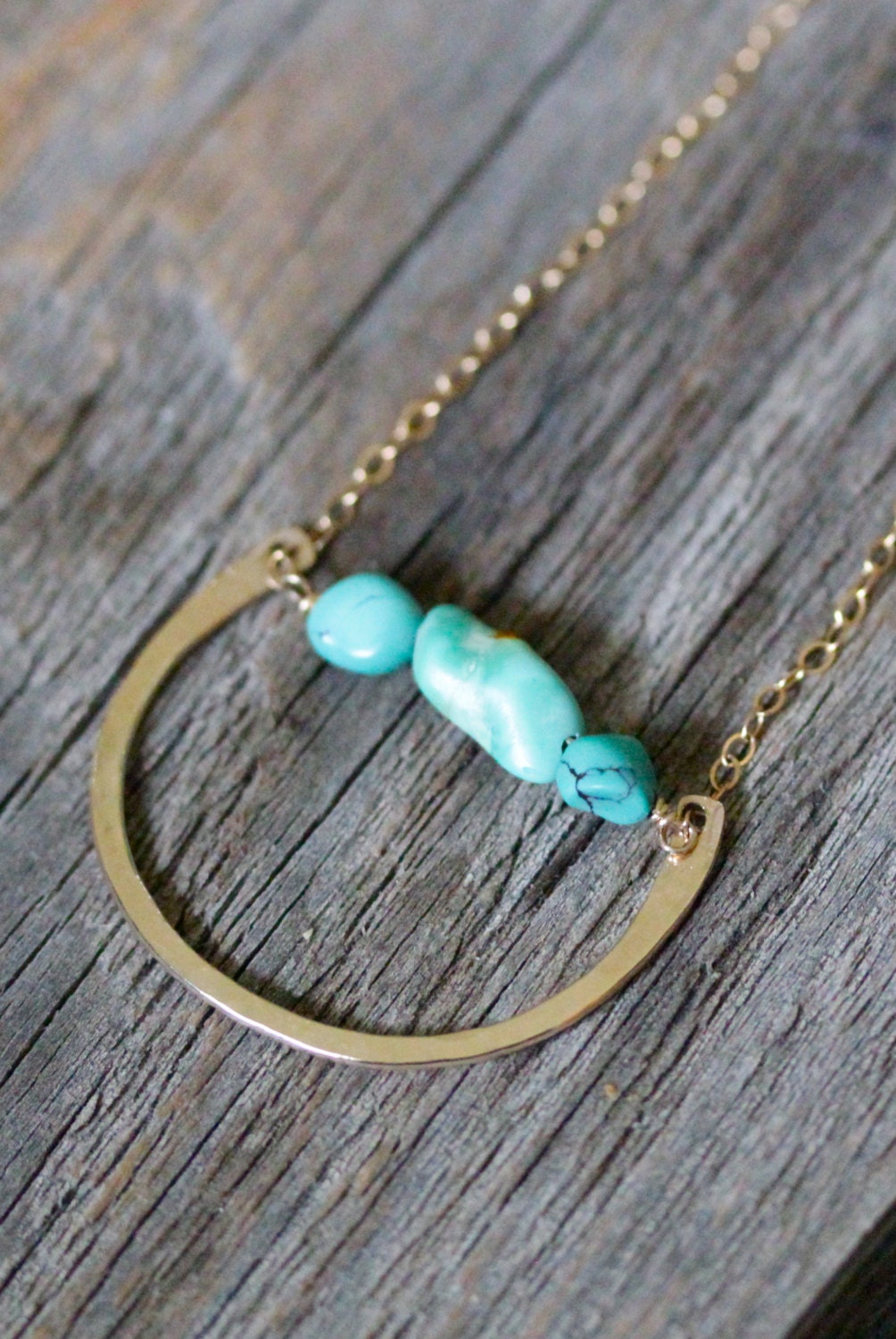 Turquoise and Gold Hoop Necklace