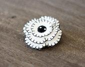 Flower Brooch - Black and White Dotty Felt Flower - Embroidered Pin