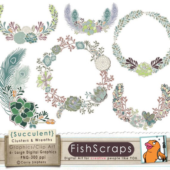 Wreath Clip Art - Succulents - Floral Borders ClipArt - Flower Clusters - Digital Design Elements - Monogram Frames -Instant Download Il_570xn